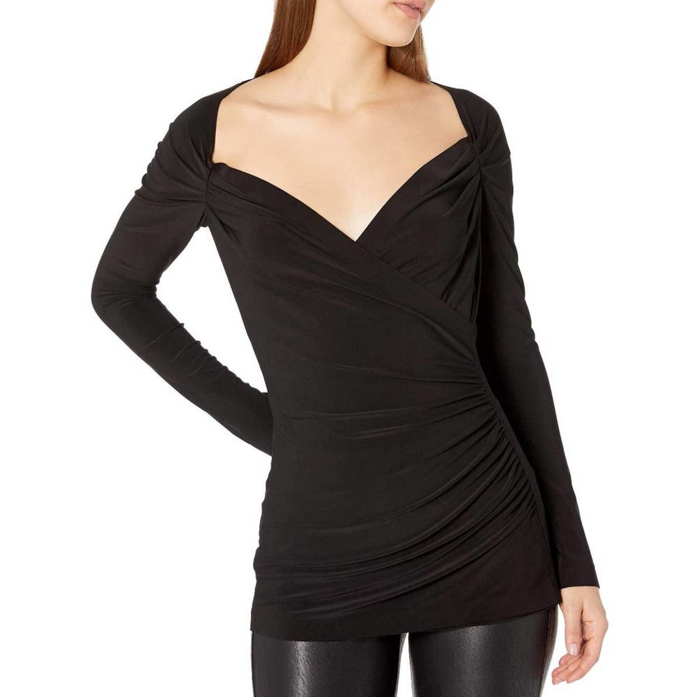 Norma Kamali Black Draped Wrap Long Sleeve Top
